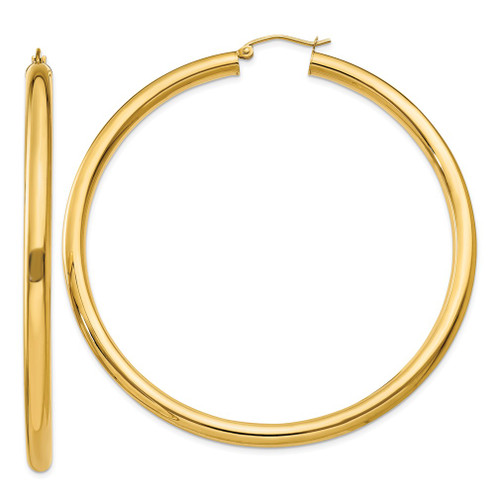 Lex & Lu 10k Yellow Gold Polished 4mm x 65mm Tube Hoop Earrings - Lex & Lu