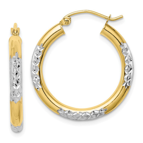 Lex & Lu 10k Yellow Gold w/Rhodium D/C 3mm Hoop Earrings LAL72877 - Lex & Lu