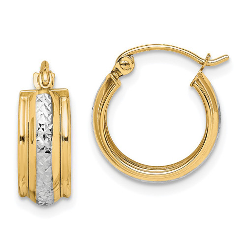 Lex & Lu 10k Yellow Gold w/Rhodium D/C Small Hoop Earrings - Lex & Lu