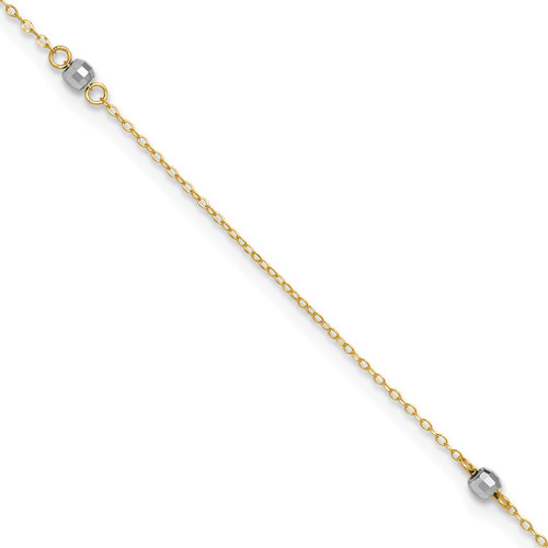 Lex & Lu 14k Two-tone Gold Mirror Bead Anklet LAL73278 - Lex & Lu