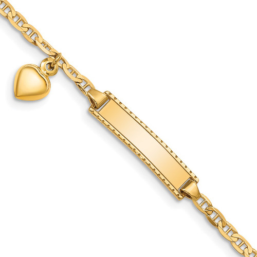 Lex & Lu 14k Yellow Gold ID Anchor w/Heart Dangle Bracelet LAL73345 - Lex & Lu