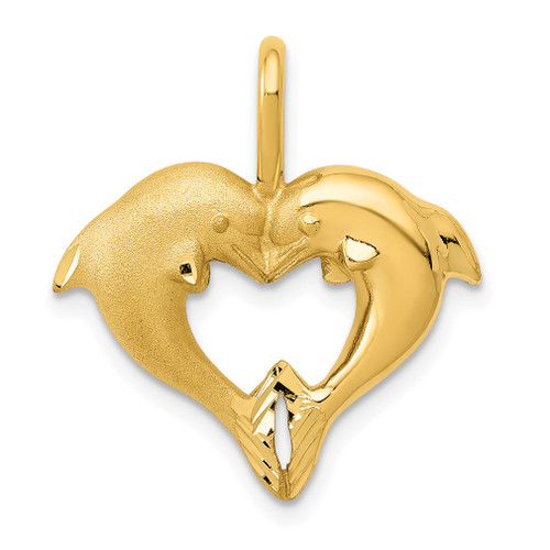Lex & Lu 14k Yellow Gold Dolphin Heart Pendant - Lex & Lu
