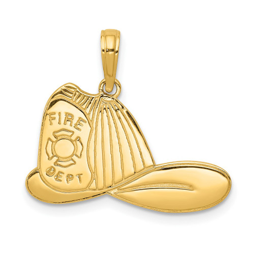 Lex & Lu 14k Yellow Gold Large Firefighter Hat Pendant - Lex & Lu