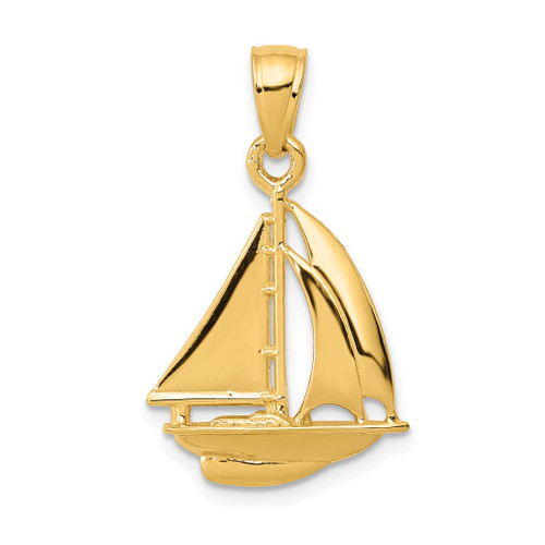 Lex & Lu 14k Yellow Gold Polished Open-Backed Sailboat Pendant - Lex & Lu