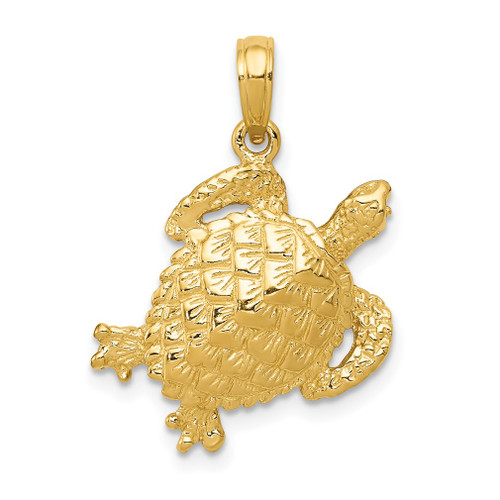 Lex & Lu 14k Yellow Gold Solid Polished Open-Backed Turtle Pendant - Lex & Lu