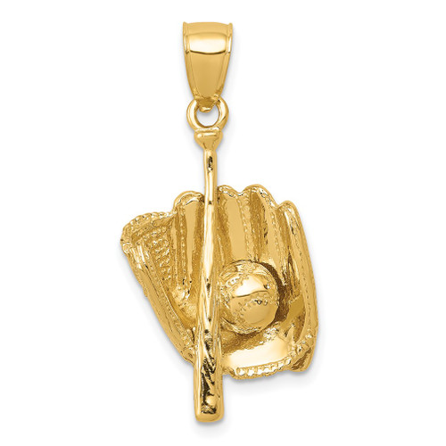 Lex & Lu 14k Yellow Gold 3-DiMen'sional Glove/Bat/Ball Baseball Pendant LAL73837 - Lex & Lu