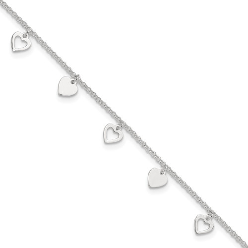 Lex & Lu Sterling Silver Polished Heart Anklet 9'' LAL7393 - Lex & Lu