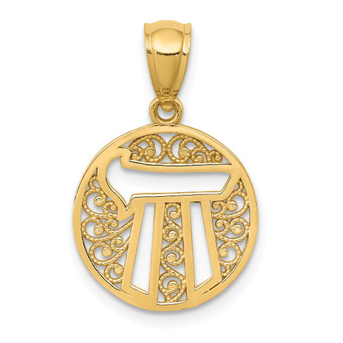 Lex & Lu 14k Yellow Gold Filigree Circle Chai Pendant - Lex & Lu