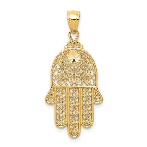 Lex & Lu 14k Yellow Gold D/C Filigree Chamseh Pendant - Lex & Lu