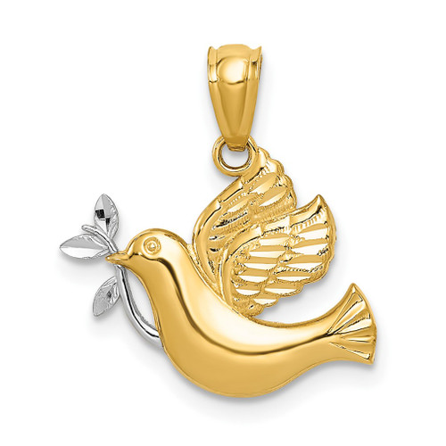 Lex & Lu 14k Yellow Gold & Rhodium Peace Dove Pendant - Lex & Lu