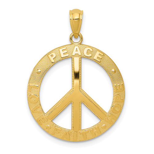 Lex & Lu 14k Yellow Gold Peace/Hope/Faith/Love Peace Sign Pendant - Lex & Lu