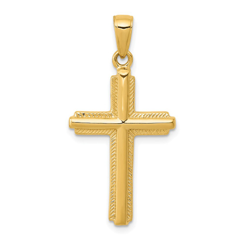 Lex & Lu 14k Yellow Gold Cross w/Striped Border Pendant - Lex & Lu