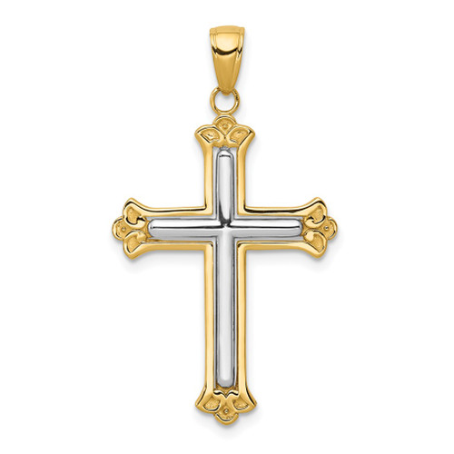 Lex & Lu 14k Two-tone Gold Cross in Budded Yellow Cross Frame Pendant - Lex & Lu