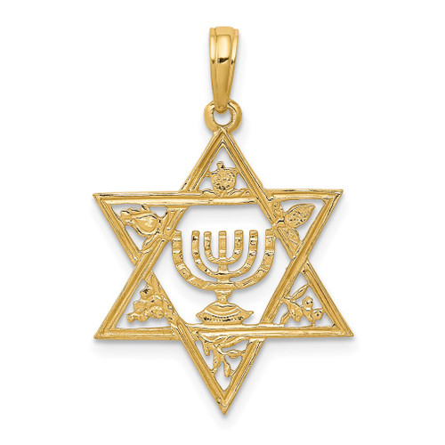 Lex & Lu 14k Yellow Gold Star of David w/Menorah Pendant - Lex & Lu