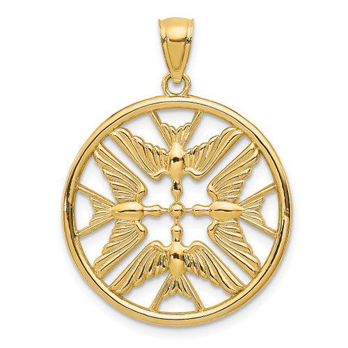 Lex & Lu 14k Yellow Gold Polished Doves in Circle Pendant - Lex & Lu