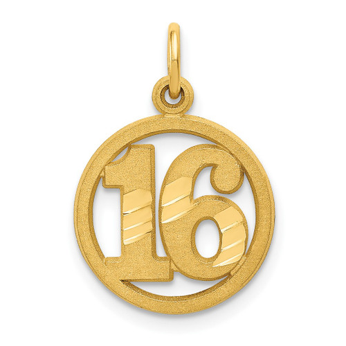 Lex & Lu 14k Yellow Gold #16 in a Circle Pendant - Lex & Lu