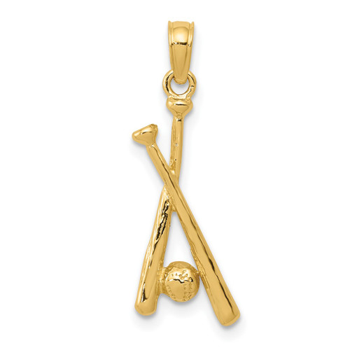 Lex & Lu 14k Yellow Gold Open-Backed Bats & Ball Baseball Pendant LAL75040 - Lex & Lu