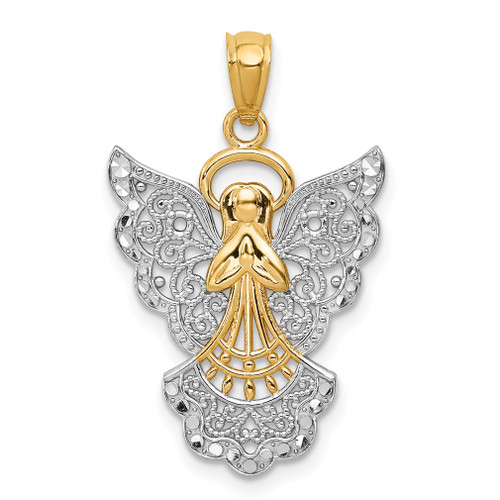 Lex & Lu 14k Yellow Gold & Rhodium Filigree Angel Pendant LAL75388 - Lex & Lu