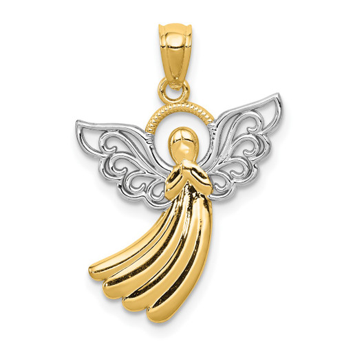 Lex & Lu 14k Yellow Gold & Rhodium Filigree Angel Pendant LAL75390 - Lex & Lu