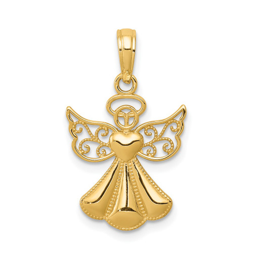 Lex & Lu 14k Yellow Gold Polished & Textured Guardian Angel w/Heart Pendant - Lex & Lu