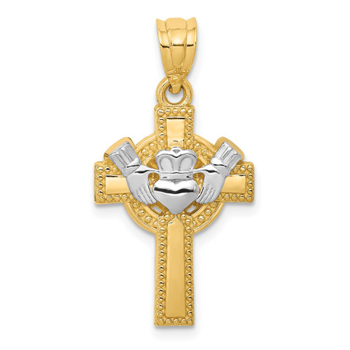 Lex & Lu 14k Two-tone Gold Claddagh Cross Pendant LAL75691 - Lex & Lu