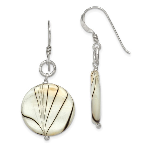 Lex & Lu Sterling Silver ZeBraceletPrint Mother of Pearl Disc Earrings - Lex & Lu