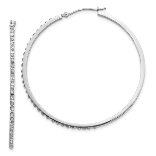 Lex & Lu 14k White Gold Diamond Fascination Lg Round Hinged Hoop Earrings - Lex & Lu