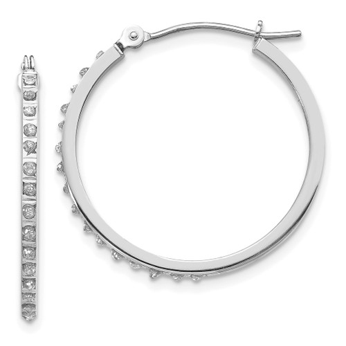 Lex & Lu 14k White Gold Diamond Fascination Round Hinged Hoop Earrings LAL75886 - Lex & Lu