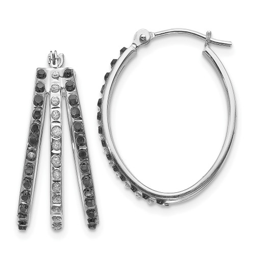 Lex & Lu 14k White Gold Diamond Fascination Blk & Wht Diamond Triple Hoop Earring - Lex & Lu