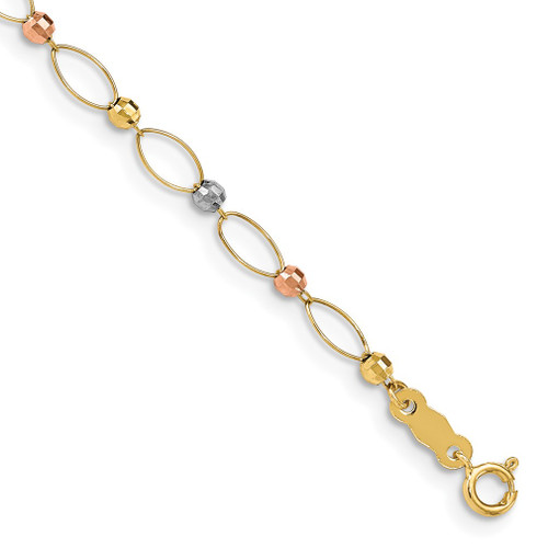 Lex & Lu 14k Tri-color Gold Oval Link Mirror Beads Bracelet - Lex & Lu