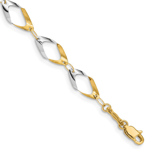 Lex & Lu 14k Yellow Gold & Rhodium w/Rhodium Oval Link Chain Bracelet - Lex & Lu