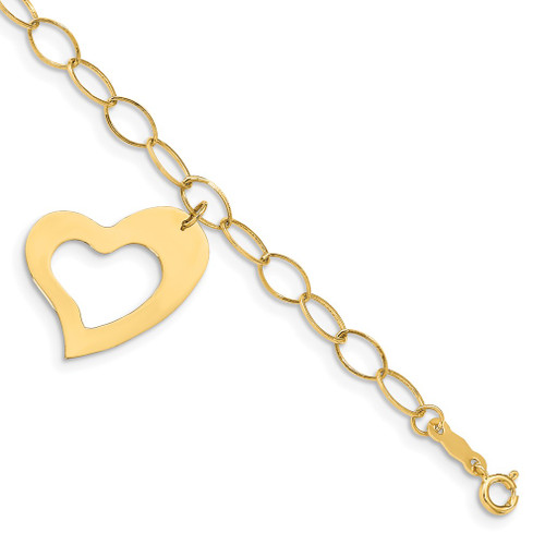 Lex & Lu 14k Yellow Gold Oval Link Open Chain w/Heart Bracelet - Lex & Lu