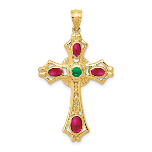 Lex & Lu 14k Yellow Gold Ruby & Emerald Cabochon Cross Pendant - Lex & Lu