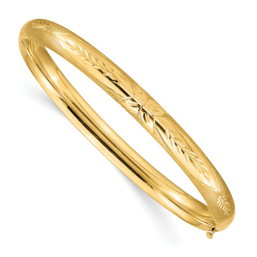 Lex & Lu 14k Yellow Gold 4/16 Florentine Engraved Hinged Bangle Bracelet - Lex & Lu