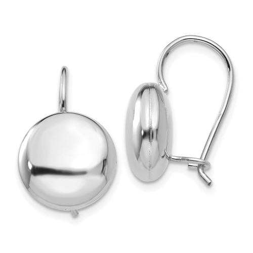 Lex & Lu 14k White Gold Polished 12mm Button Kidney Wire Earrings - Lex & Lu