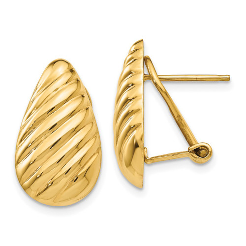 Lex & Lu 14k Yellow Gold Polished Diagonal Teardrop Omega Back Post Earrings - Lex & Lu