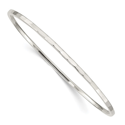 Lex & Lu Sterling Silver Hammered Bangle 7'' - Lex & Lu