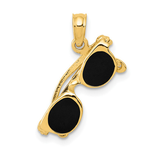 Lex & Lu 14k Yellow Gold 3-D Black Enameled Moveable Sunglasses Pendant - Lex & Lu