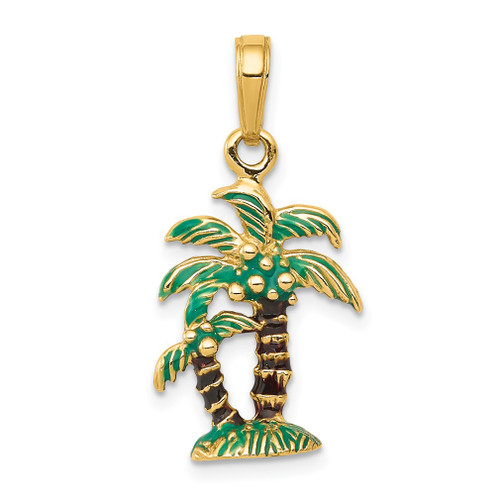 Lex & Lu 14k Yellow Gold Enameled Palm Trees Pendant - Lex & Lu