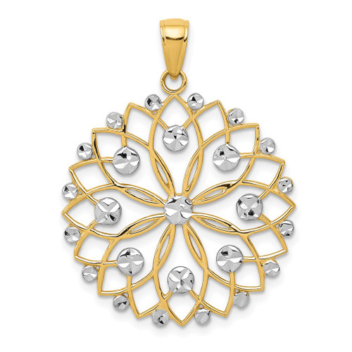 Lex & Lu 14k Yellow Gold Yellow & Rhodium D/C Flower Pendant - Lex & Lu