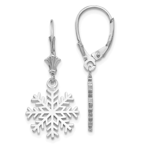 Lex & Lu 14k White Gold 3-D Snowflake Leverback Earrings - Lex & Lu