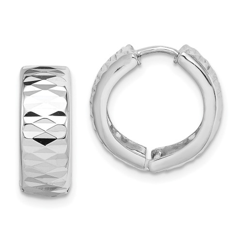Lex & Lu Sterling Silver w/Rhodium D/C Polished Hinged Hoop Earrings - Lex & Lu