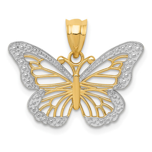 Lex & Lu 14k Yellow Gold & Rhodium Butterfly Pendant LAL78085 - Lex & Lu