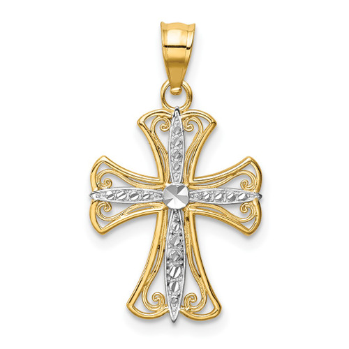 Lex & Lu 14k Yellow Gold & Rhodium D/C Cross Pendant LAL78199 - Lex & Lu