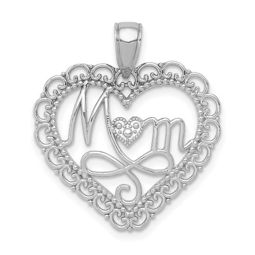 Lex & Lu 14k White Gold Polished Mom Scallop Heart Pendant - Lex & Lu