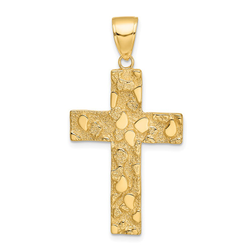 Lex & Lu 14k Yellow Gold Polished and Textured Nugget Block Style Cross Pendant - Lex & Lu