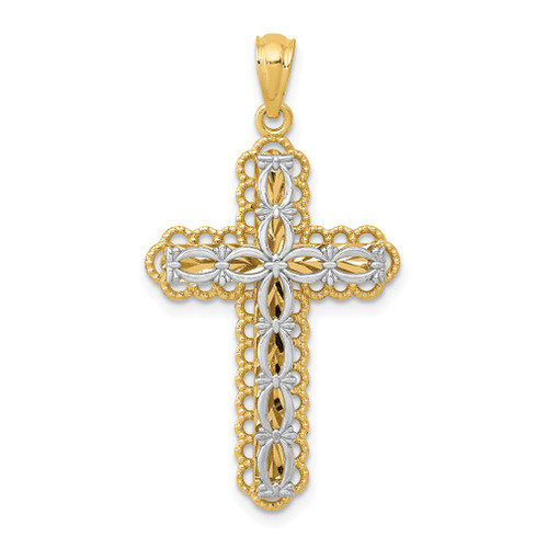 Lex & Lu 14k Two-tone Gold Polished 2 Level Cross Pendant LAL78552 - Lex & Lu