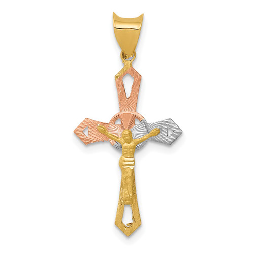 Lex & Lu 14k Yellow Gold & Rhodium Crucifix Cross Pendant LAL78635 - Lex & Lu