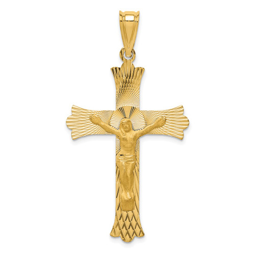 Lex & Lu 14k Yellow Gold Polished Satin and D/C Crucifix Pendant LAL78650 - Lex & Lu