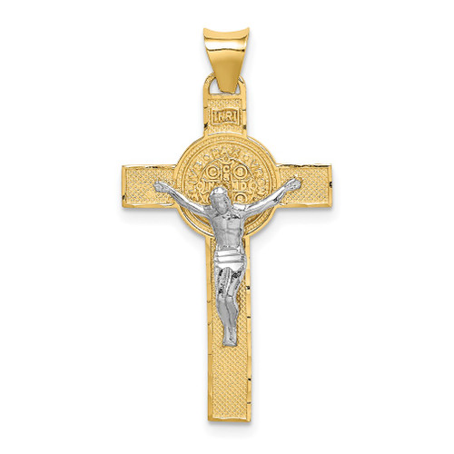 Lex & Lu 14k White Gold St. Benedict Medal Crucifix Cross Pendant LAL78662 - Lex & Lu